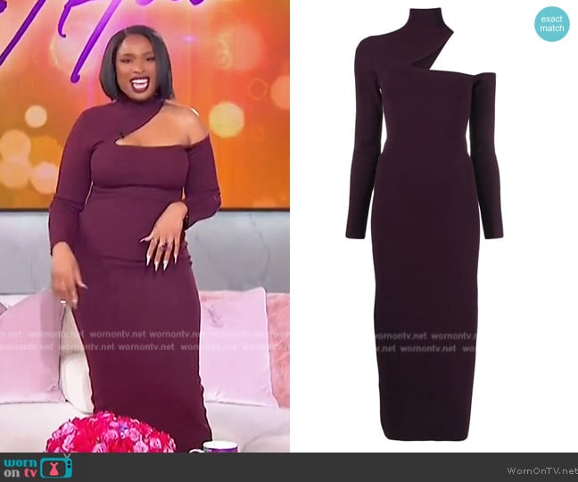 PAROSH Cut-out detail high-neck knitted dress worn by Jennifer Hudson on The Jennifer Hudson Show