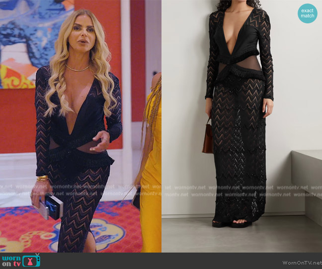 Patbo Open-back stretch-jersey, tulle and open-knit maxi dress worn by Alexia Echevarria (Alexia Echevarria) on The Real Housewives of Miami