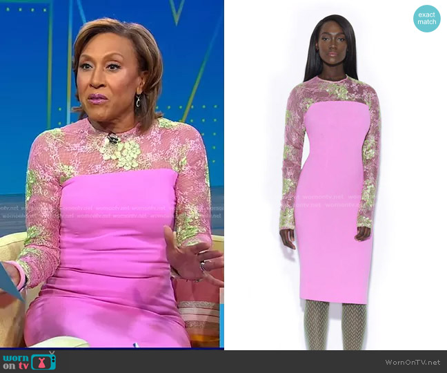 Tristan Arch Pink Dress With Metallic Lace worn by Robin Roberts on Good Morning America