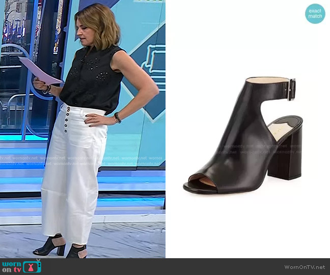 Prada Leather Ankle-Wrap Sandal in Nero worn by Savannah Guthrie on Today