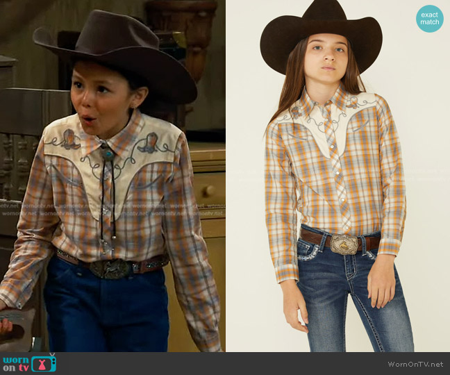 Roper Plaid Print Fancy Applique Yoke Western Shirt worn by Marsha (Liliana Bonilla) on Bunkd