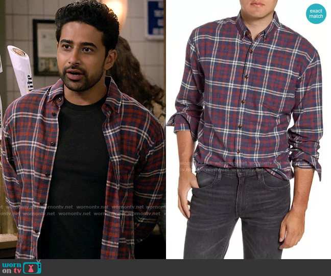Rails Felix Shirt in Navy / Red / Cream worn by Sid (Suraj Sharma) on How I Met Your Father
