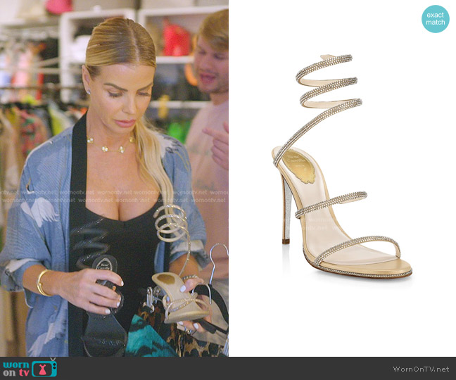 Rene Caovilla Cleo Crystal-Embellished Wrap Sandals worn by Alexia Echevarria (Alexia Echevarria) on The Real Housewives of Miami