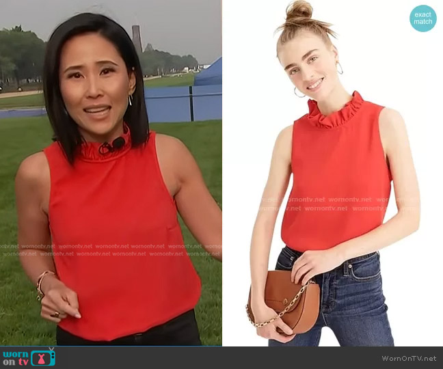 Ruffle-Neck Top in 365 crepe by J. Crew worn by Vicky Nguyen on Today