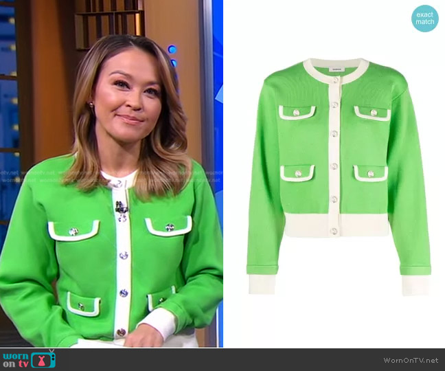 WornOnTV: Eva’s green contrast trim cardigan on Good Morning America ...