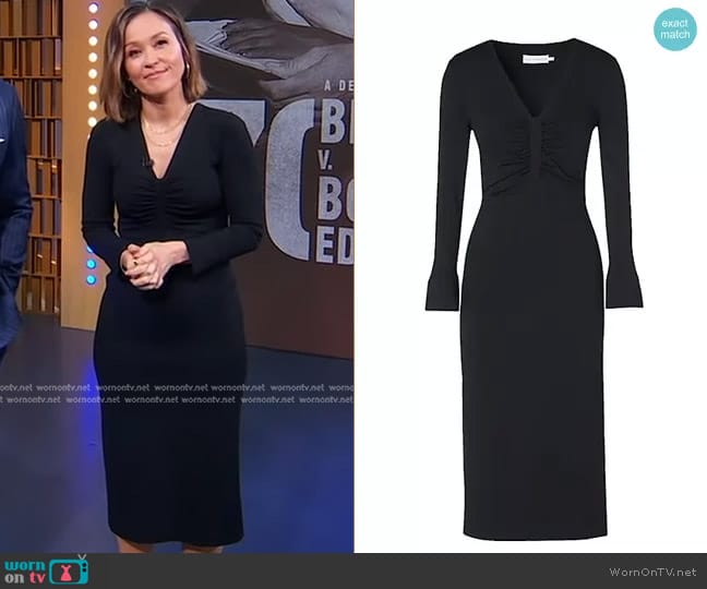 Scanlan Theodore Ruched Long-Sleeve Midi-Dress worn by Eva Pilgrim on Good Morning America