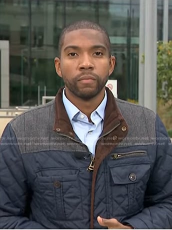 Shaquille Brewster’s navy quilted jacket on NBC News Daily