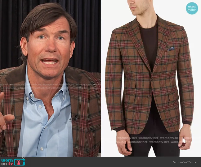 Tallia Slim-Fit Brown Tartan Sport Coat worn by Jerry O'Connell on E! News