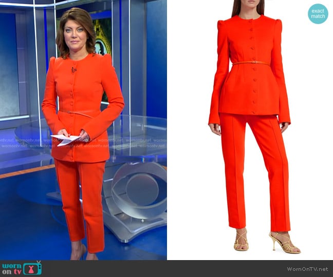 Sportmax Stecca Jersey Jacket and Felix Skinny Pants worn by Norah O'Donnell on CBS Evening News