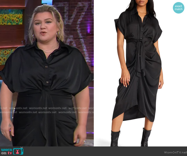 WornOnTV: Kelly’s black tie waist shirtdress on The Kelly Clarkson Show ...