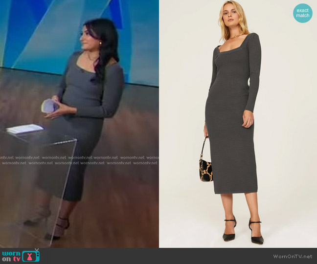Toccin x RTR Sweater Dress in Grey worn by Reena Roy on Good Morning America