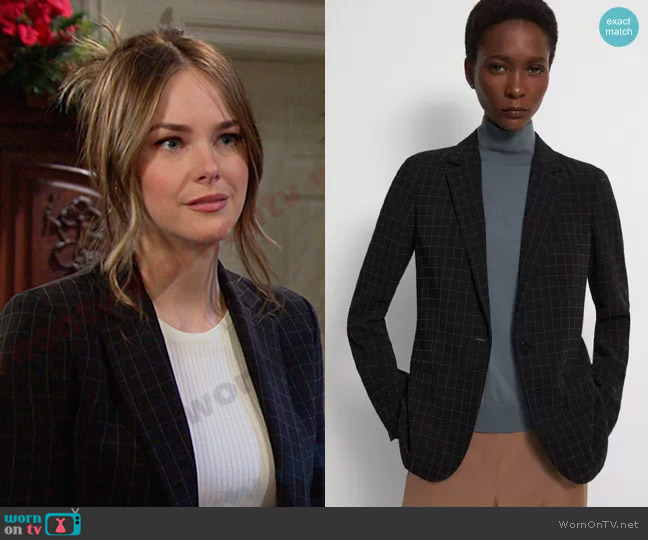 Theory Staple Blazer in Checked Crepe worn by Stephanie Johnson (Abigail Klein) on Days of our Lives