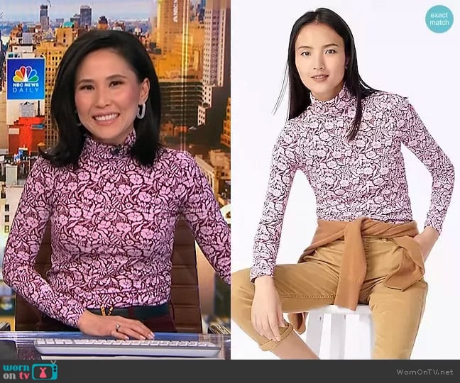 J. Crew Tissue Turtleneck in Vintage Floral worn by Vicky Nguyen on NBC News Daily