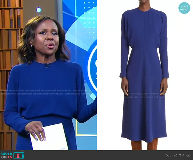 Victoria Beckham Dolman Long Sleeve Cady Crepe Midi Dress worn by Deborah Roberts on Good Morning America