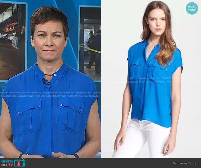 Vince Cap Sleeve Cargo Pocket Silk Blouses worn by Stephanie Gosk on Today