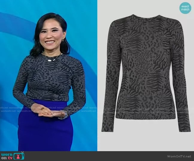 Whistles Animal Burnout Crew Neck Top worn by Vicky Nguyen on Today