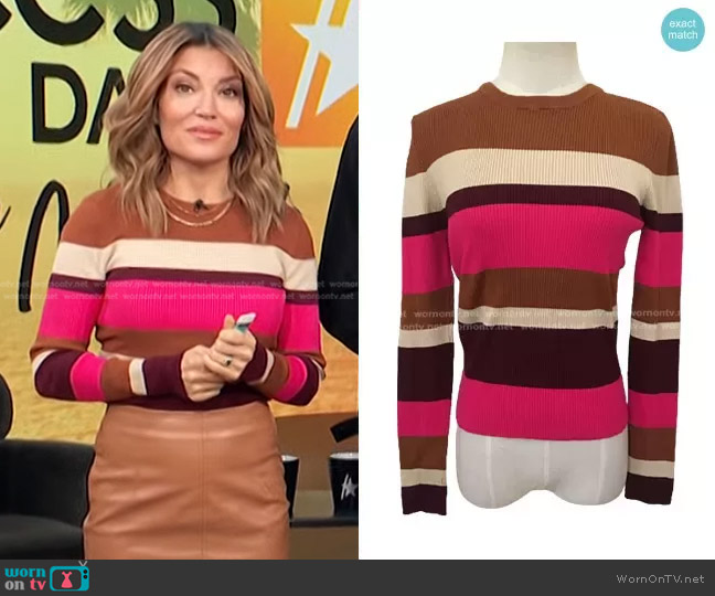 Zara Ribbed Knit Striped Crew Neck Sweater worn by Kit Hoover on Access Hollywood