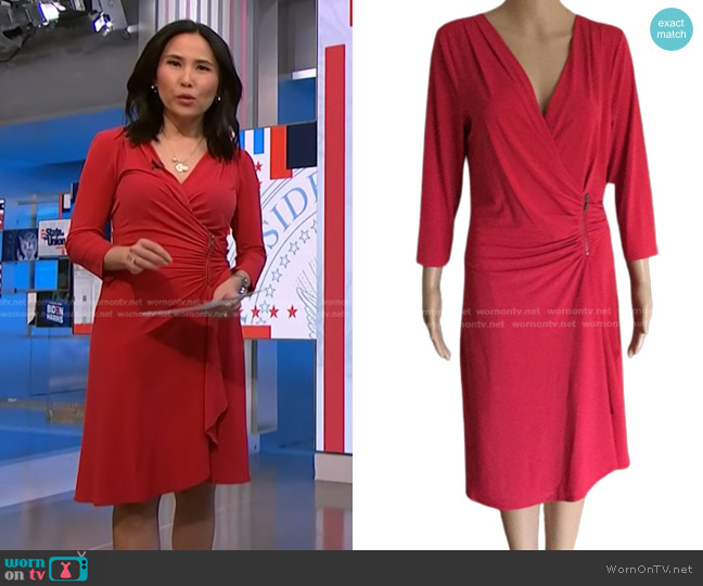 Max & Cleo Zip-Waist Jersey Dress in Bright Red worn by Vicky Nguyen on NBC News Daily