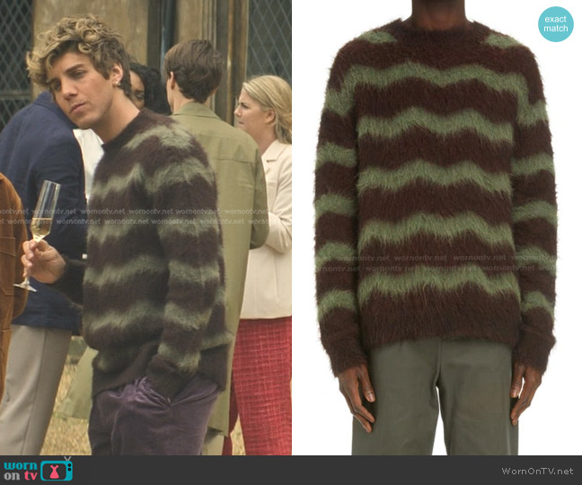 Acne Studios Kristoffer Striped Brushed Knitted Sweater worn by Adam Pratt (Lukas Gage) on You