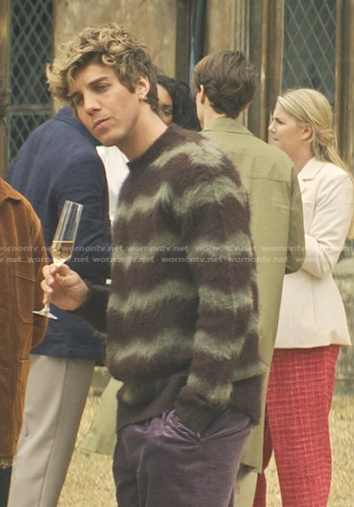 Adam’s green and brown striped mohair sweater on You