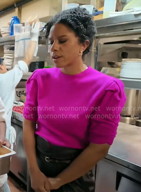 Adriana Diaz's pink puff sleeve sweater on CBS Mornings