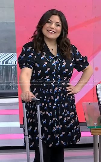 Adrianna’s black printed shirtdress on Today