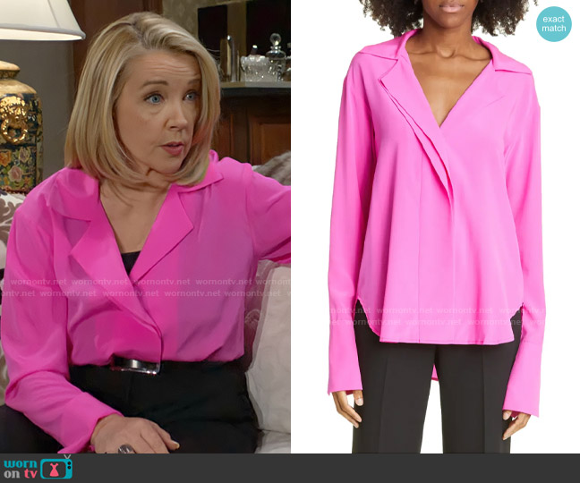 A.L.C. Kinsley Blouse in Hot Pink worn by Nikki Reed Newman (Melody Thomas-Scott) on The Young and the Restless