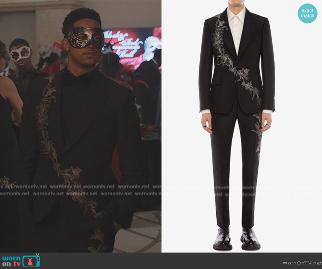 Alexander McQueen Floral Sash Jacquard Jacket and Pants worn by Damon (Peyton Alex Smith) on All American Homecoming