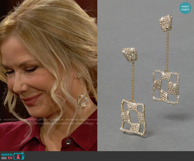 Alexis Bittar Pave Checkerboard Chain Drop Post Earring worn by Brooke Logan (Katherine Kelly Lang) on The Bold and the Beautiful