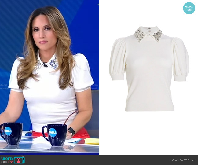 Alice + Olivia Ciara Embellished Puff-Sleeve Sweater worn by Rhiannon Ally on Good Morning America