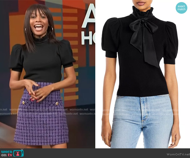 WornOnTV: Zuri’s purple tweed skirt and black puff sleeve top on Access ...