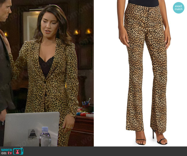 Alice + Olivia Olivia Leopard Low-Rise Stretch Bootcut Pants worn by Steffy Forrester (Jacqueline MacInnes Wood) on The Bold and the Beautiful