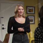 Allie’s black cropped cardigan and grey flare jeans on Days of our Lives