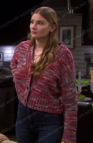 Allie's red striped cardigan on Days of our Lives