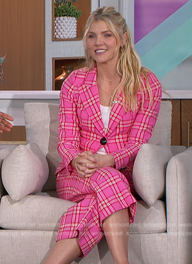 Amanda’s pink plaid blazer and pants on The Talk