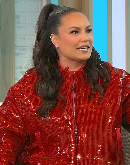 Angie Martinez’s red sequined bomber jacket on Sherri