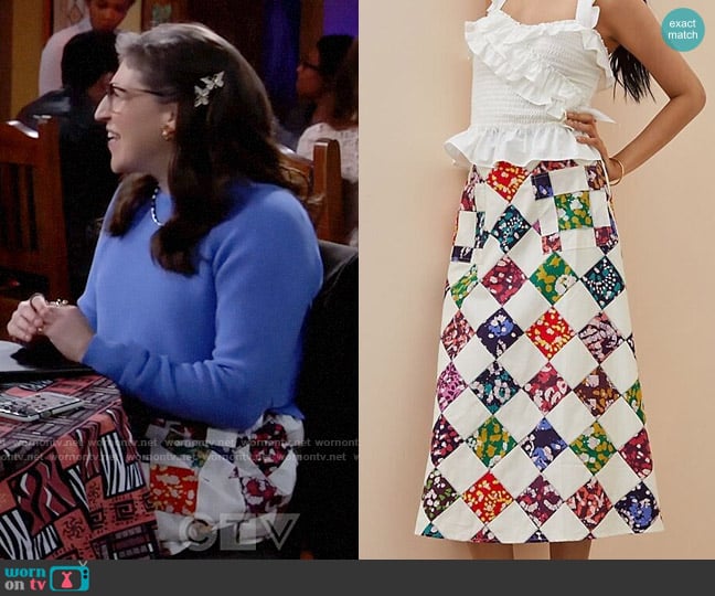 Tiny at Anthropologie Patchwork Skirt worn by Kat Silver (Mayim Bialik) on Call Me Kat