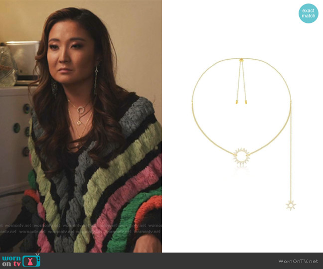 APM Monaco Adjustable Necklace with Double Sun Pendants worn by Mindy Chen (Ashley Park) on Emily in Paris