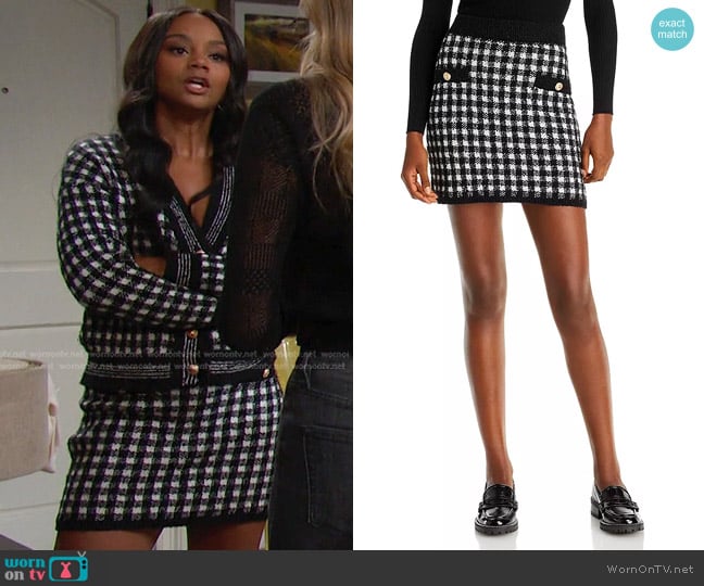 Aqua Checkered Knit Mini Skirt worn by Chanel Dupree (Raven Bowens) on Days of our Lives