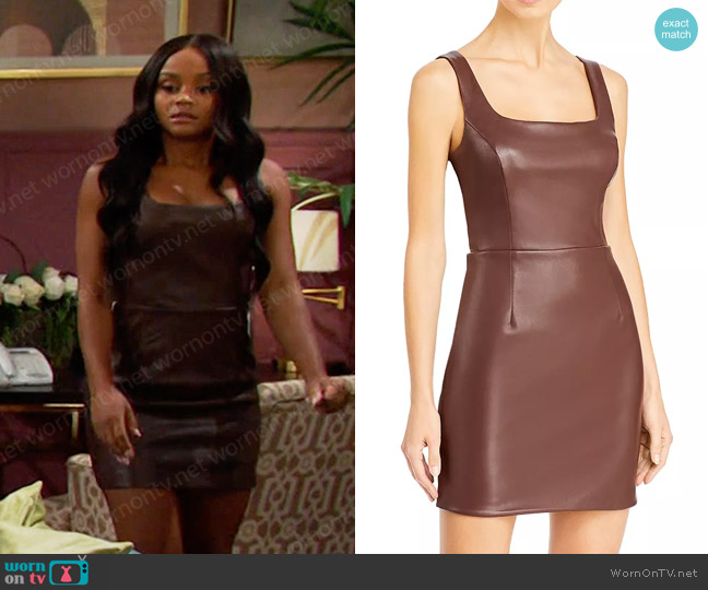 Aqua Faux Leather Mini Dress worn by Chanel Dupree (Raven Bowens) on Days of our Lives