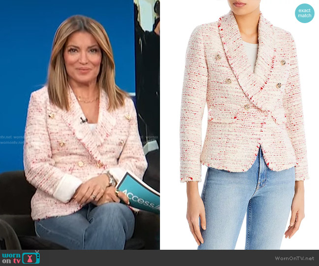 Aqua Tweed Double Breasted Blazer worn by Kit Hoover on Access Hollywood
