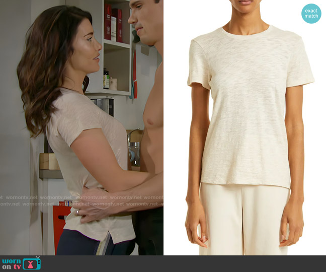 ATM Anthony Thomas Melillo Schoolboy Tee in Tan / Gold Foil worn by Steffy Forrester (Jacqueline MacInnes Wood) on The Bold and the Beautiful