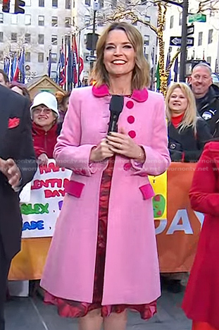 Savannah’s pink scalloped contrast coat on Today