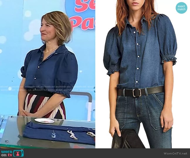 Ba&Sh Honey Puff Sleeve Denim Shirt worn by Samantha Brown on Today