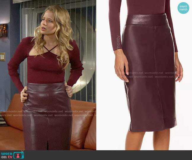Babaton at Aritzia Pegu Skirt worn by Summer Newman (Allison Lanier) on The Young and the Restless