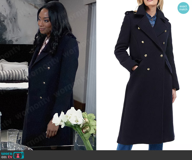 Barbour Inverraray Double Breasted Military Coat worn by Jordan Ashford (Tanisha Mariko Harper) on General Hospital