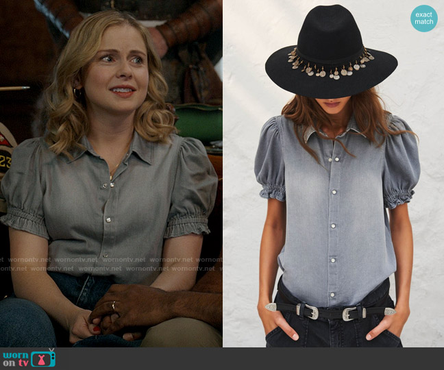 ba&sh Danee Shirt in Gray worn by Sam (Rose McIver) on Ghosts