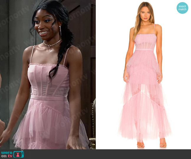 Bcbgmaxazria Corset Tulle Gown in Pink Rose worn by Trina Robinson (Tabyana Ali) on General Hospital