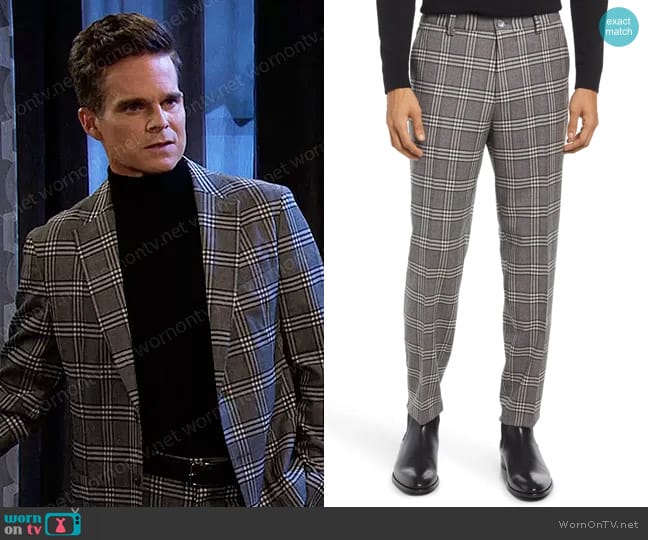 Boss Perin Plaid Stretch Wool Trousers worn by Leo Stark (Greg Rikaart) on Days of our Lives