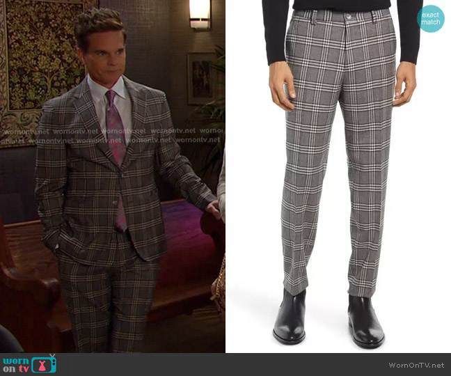Boss Perin Plaid Stretch Wool Trousers worn by Leo Stark (Greg Rikaart) on Days of our Lives